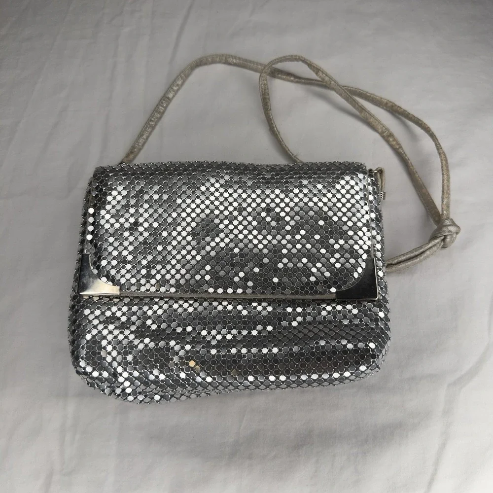 Silver Mesh Chainmail Clutch Shoulder Bag Evening Party Purse‎